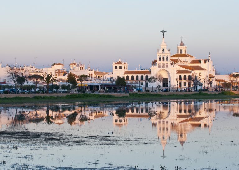 church-of-el-rocio-in-donana-spain-at-sunset
